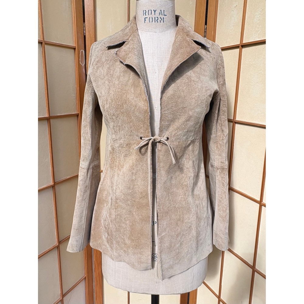 Vintage Tan Suede Leather Tie Front Jacket Camel Brown Womens Wet Seal Size M